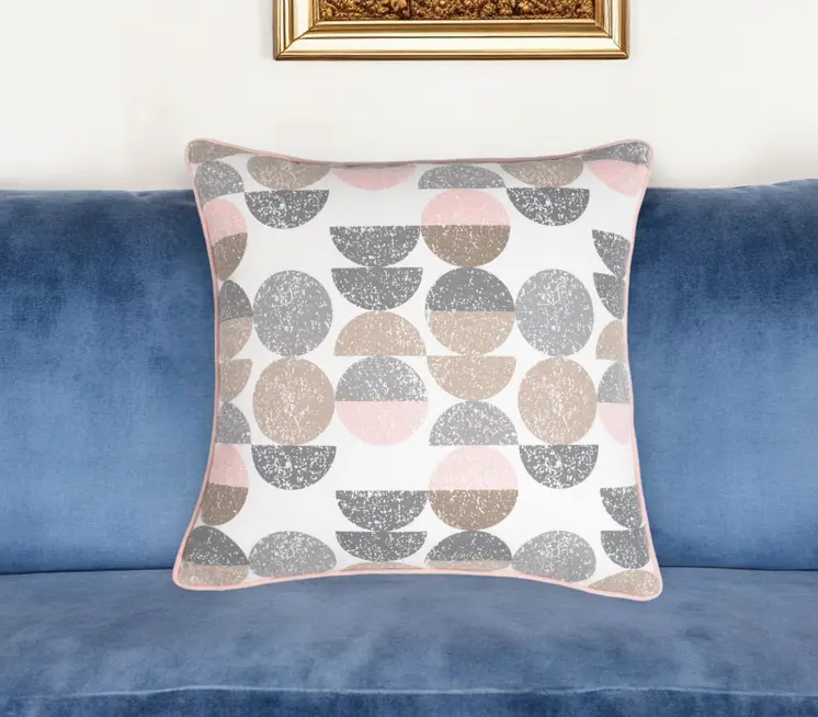 18" Pink and White Geometric Cotton Throw Pillow Cover