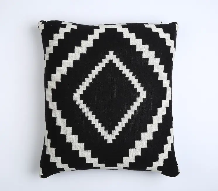 18" Black and White Geometric Cotton Throw Pillow Cover