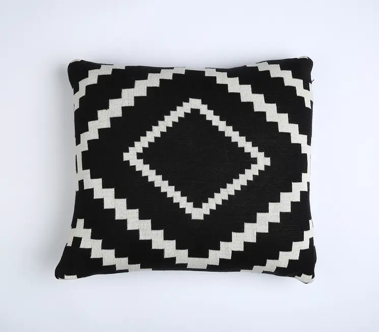 18" Black and White Geometric Cotton Throw Pillow Cover