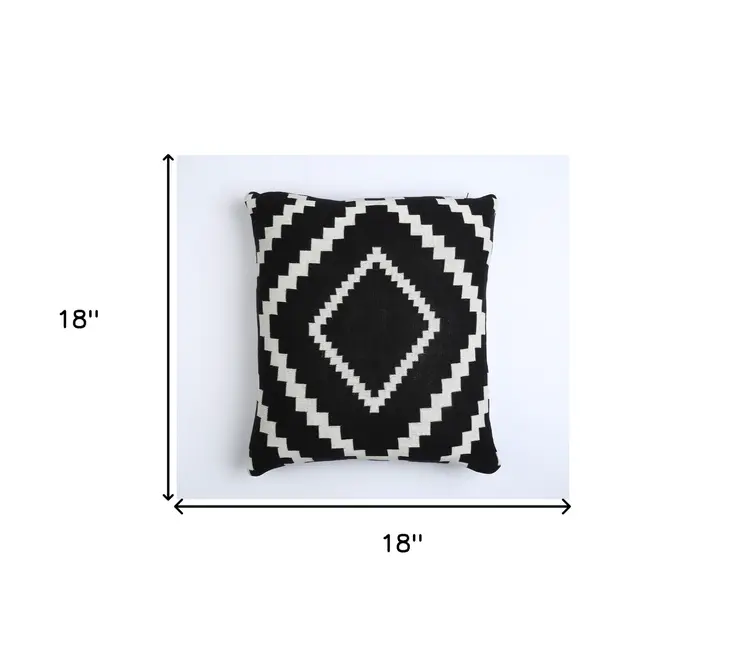 18" Black and White Geometric Cotton Throw Pillow Cover