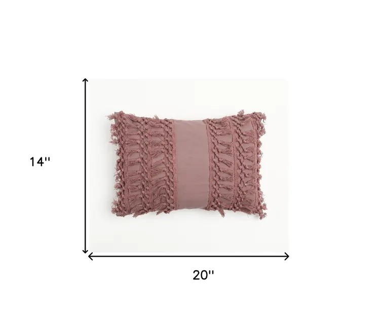14" X 20" Mauve Handmade Indoor Outdoor Throw Pillow Cover With Tassels