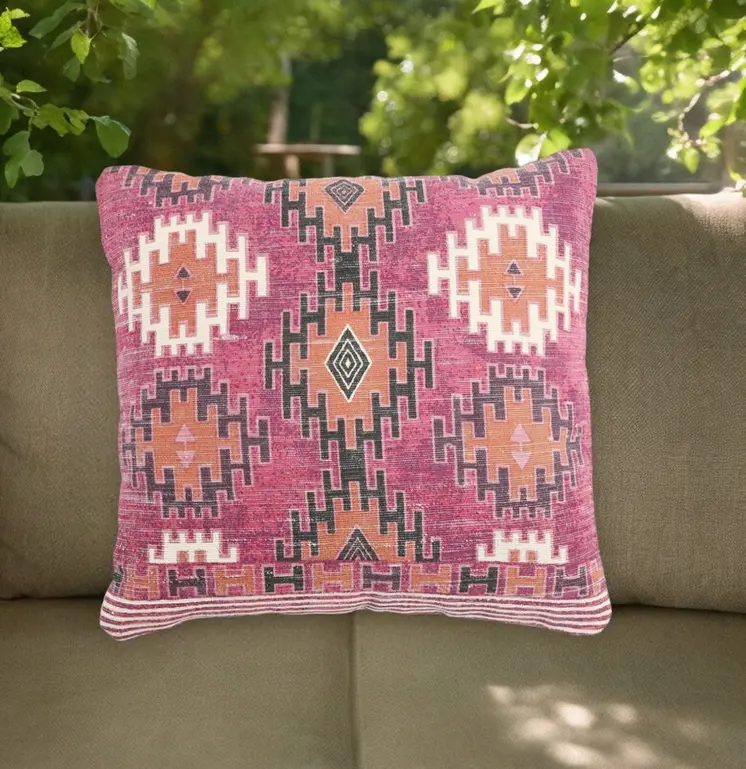 20" Magenta Beige and Rust Handmade Southwestern Indoor Outdoor Throw Pillow Cover