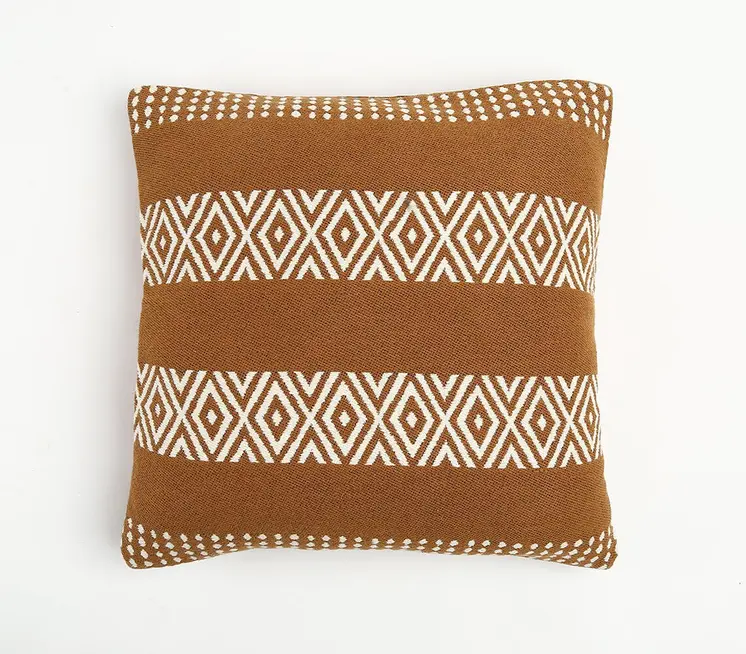 20" Rust and Ivory Handmade Striped Indoor Outdoor Throw Pillow Cover