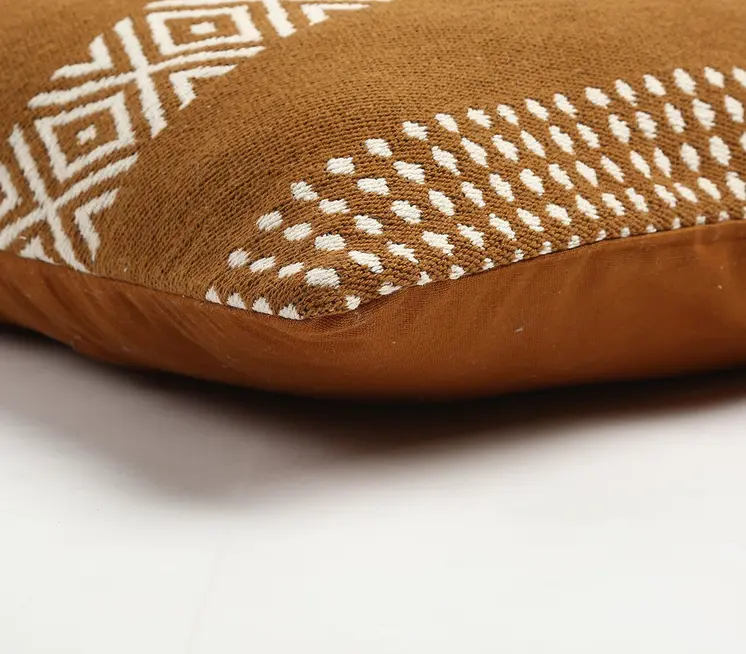 20" Rust and Ivory Handmade Striped Indoor Outdoor Throw Pillow Cover