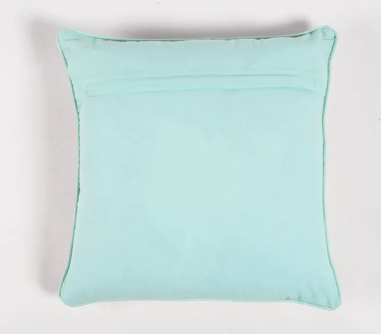 16" Blue and White Botanical Cotton Throw Pillow Cover With Beads