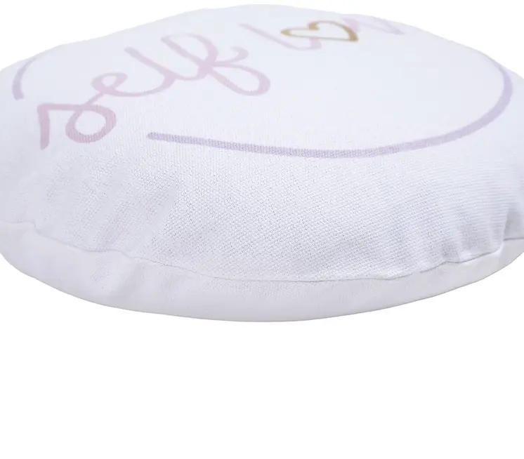 16" X 16" Pink and White Round Cotton Throw Pillow Cover