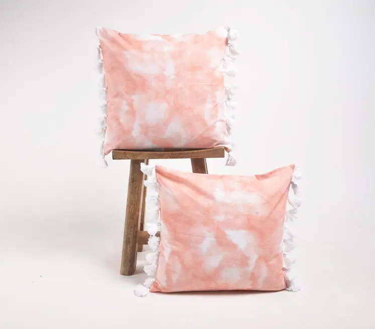 Set of Two Brown Abstract Cotton Throw Pillow Cover With Tassels