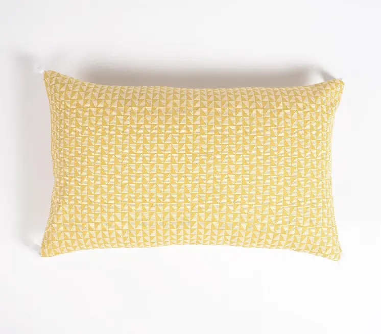 Set of Two 12" X 20" Yellow and White Geometric Cotton Throw Pillow Cover With Tassels
