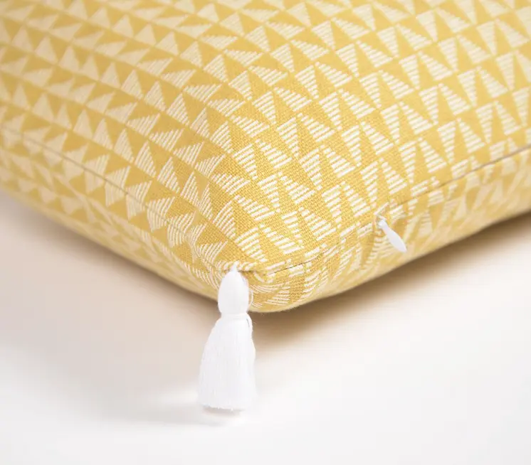 Set of Two 12" X 20" Yellow and White Geometric Cotton Throw Pillow Cover With Tassels
