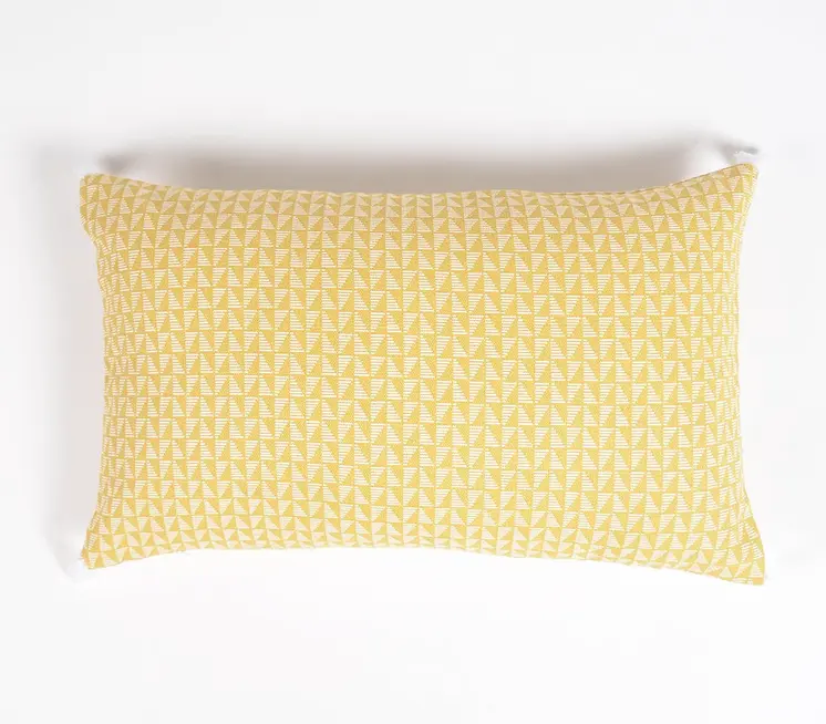 Set of Two 12" X 20" Yellow and White Geometric Cotton Throw Pillow Cover With Tassels