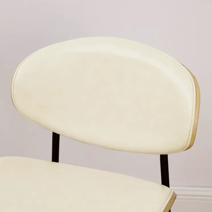 Set of Two Off White and Black Upholstered Faux Leather Curved Back Dining Side Chairs