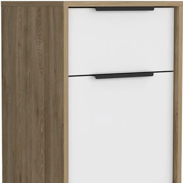 28" White And Natural Wood One Drawer Nightstand
