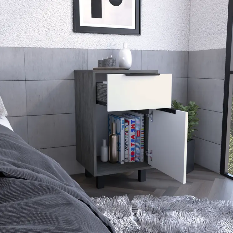28" Gray Wood One Drawer Nightstand
