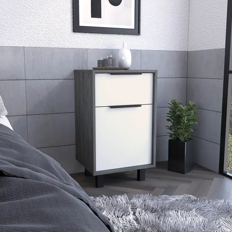 28" Gray Wood One Drawer Nightstand