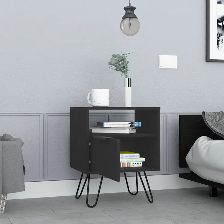 22" Black Wood Nightstand
