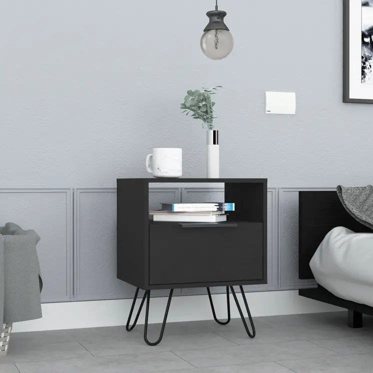 22" Black Wood Nightstand