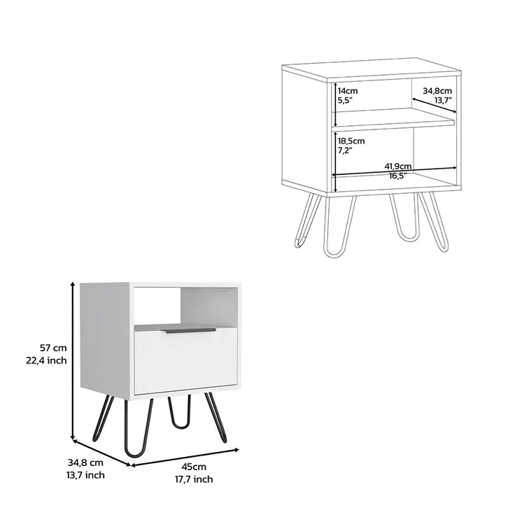 22" White Wood Nightstand