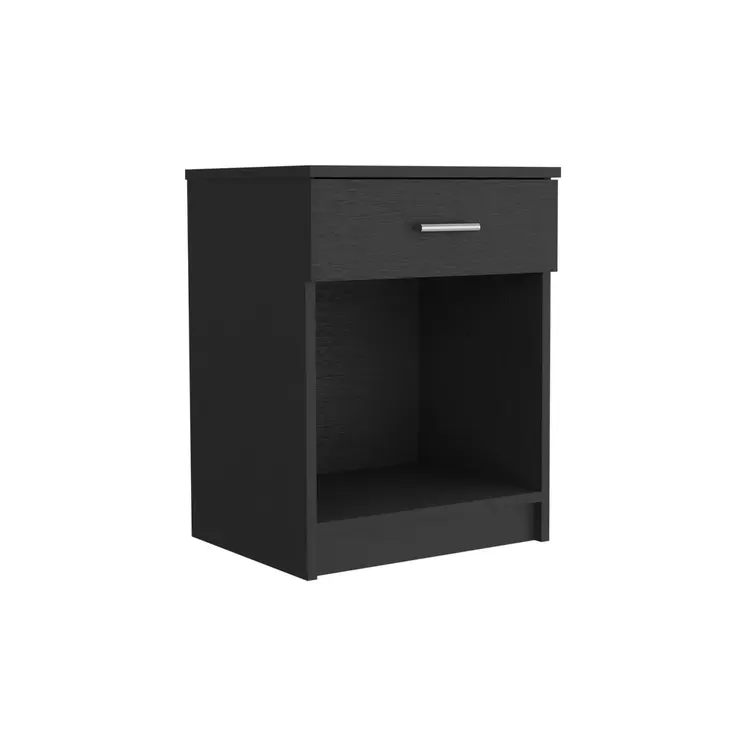 22" Black Wood One Drawer Nightstand