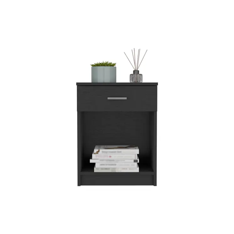 22" Black Wood One Drawer Nightstand