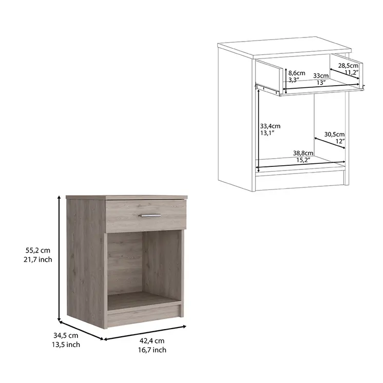 22" Gray Wood One Drawer Nightstand