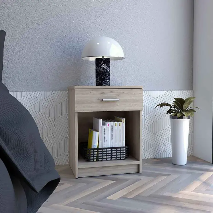 22" Gray Wood One Drawer Nightstand