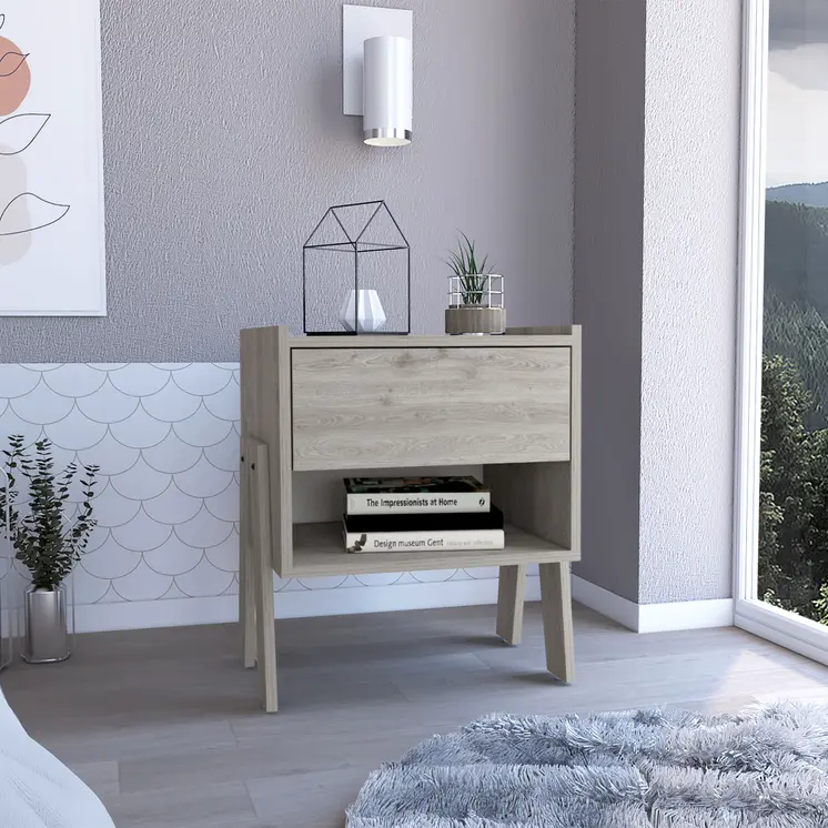 22" Gray Wood One Drawer Nightstand