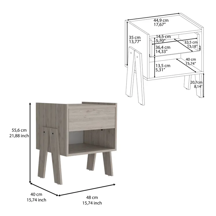 22" Gray Wood One Drawer Nightstand