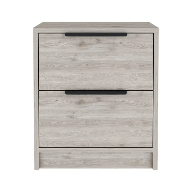 19" Gray Wood Two Drawer Nightstand