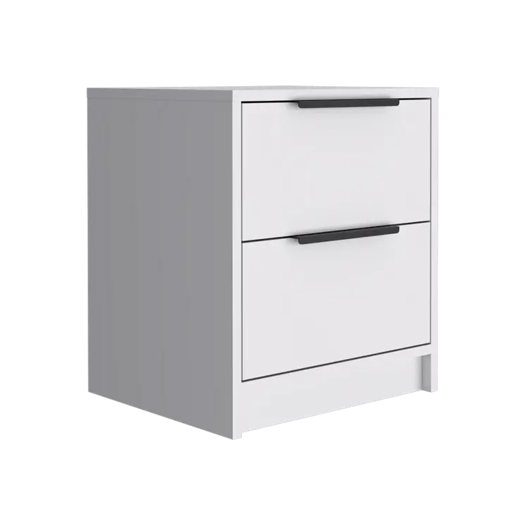 19" White Wood Two Drawer Nightstand