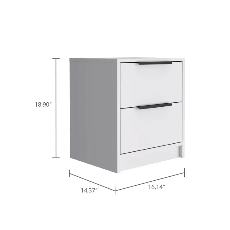 19" White Wood Two Drawer Nightstand