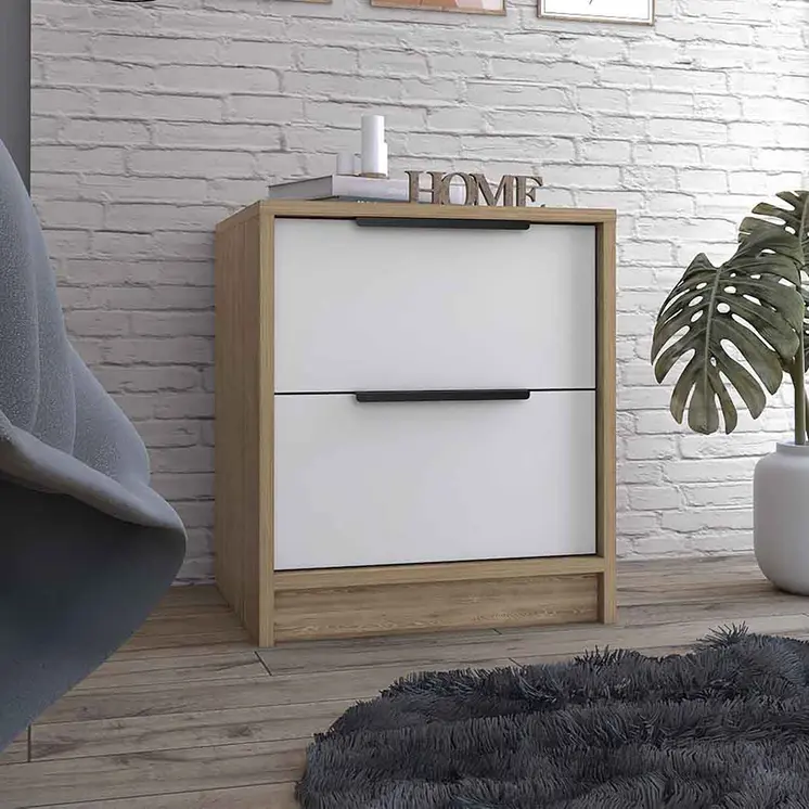 19" White Wood Two Drawer Nightstand