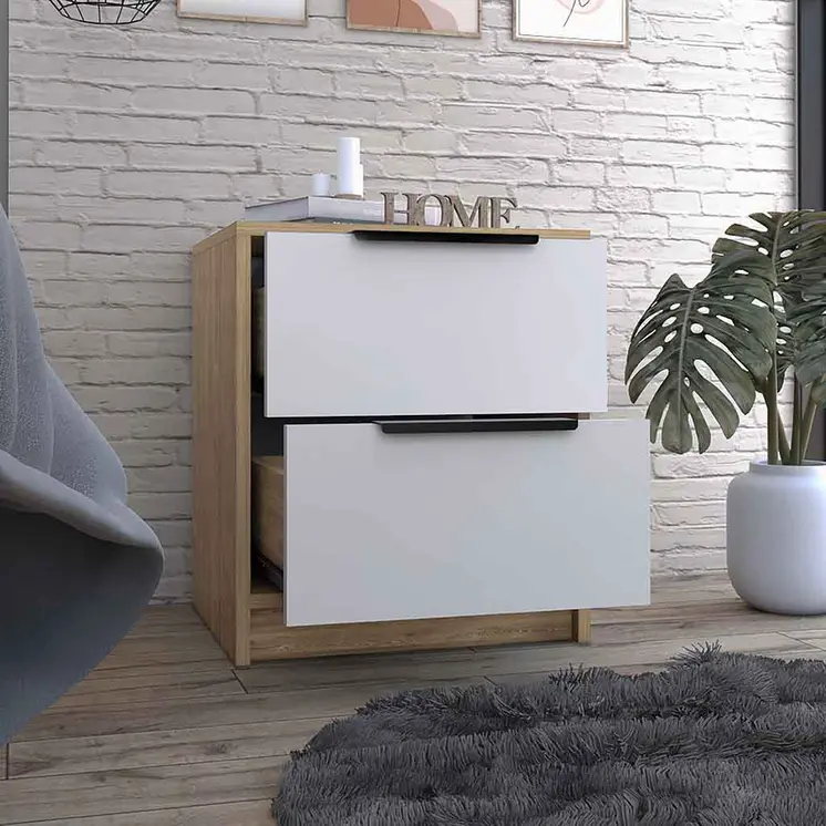 19" White Wood Two Drawer Nightstand