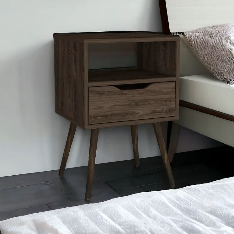 25" Brown Wood One Drawer Nightstand