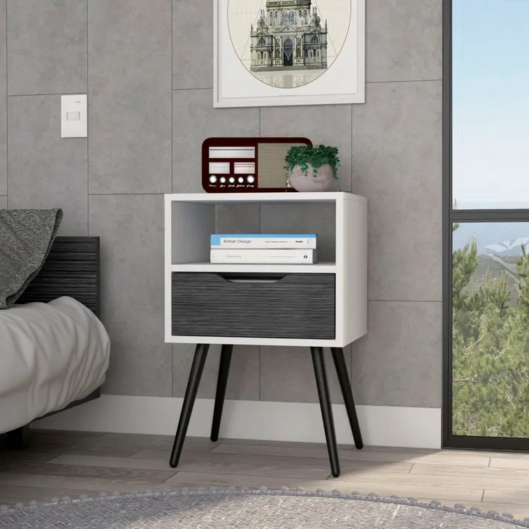 25" Gray Wood One Drawer Nightstand