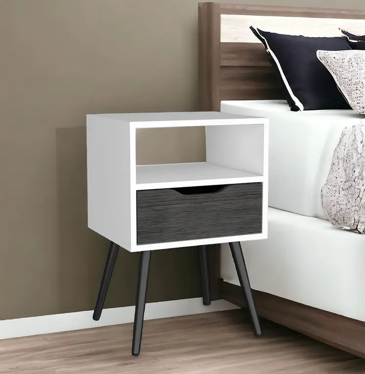 25" Gray Wood One Drawer Nightstand