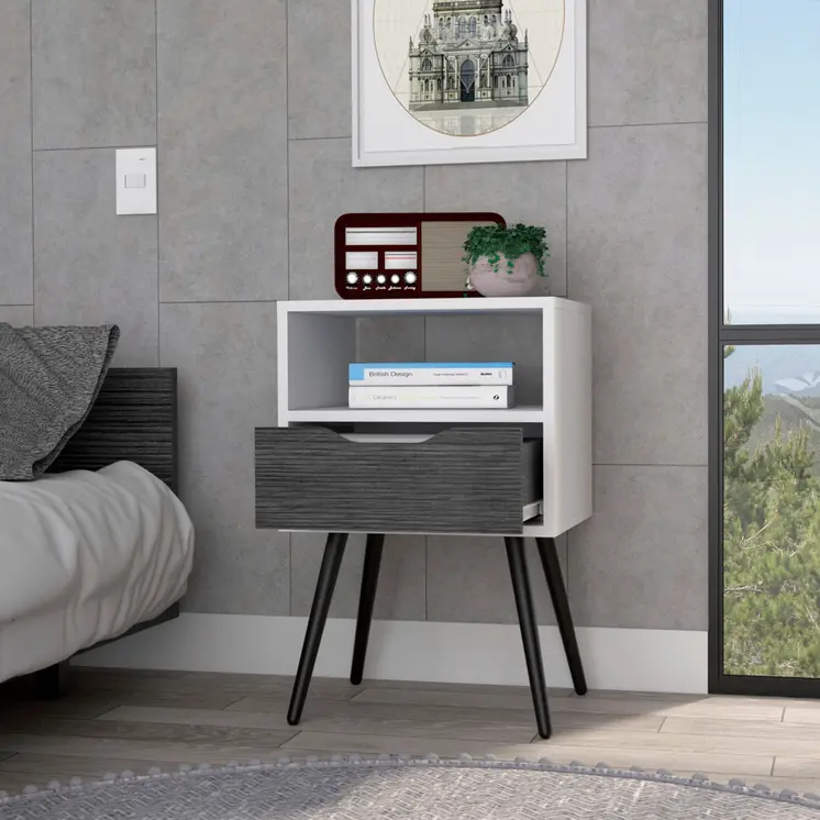 25" Gray Wood One Drawer Nightstand
