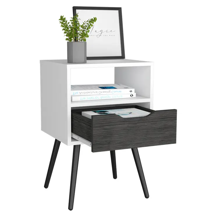 25" Gray Wood One Drawer Nightstand