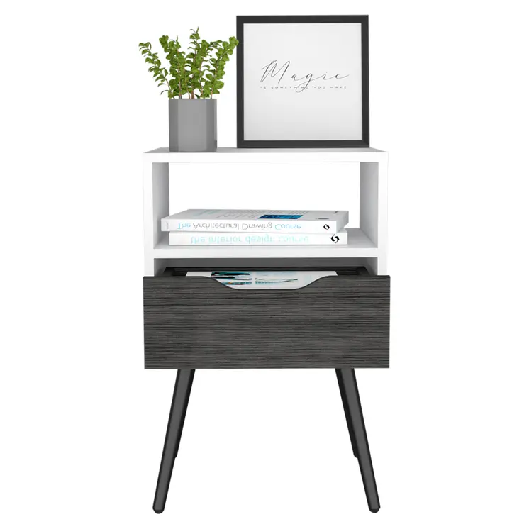 25" Gray Wood One Drawer Nightstand