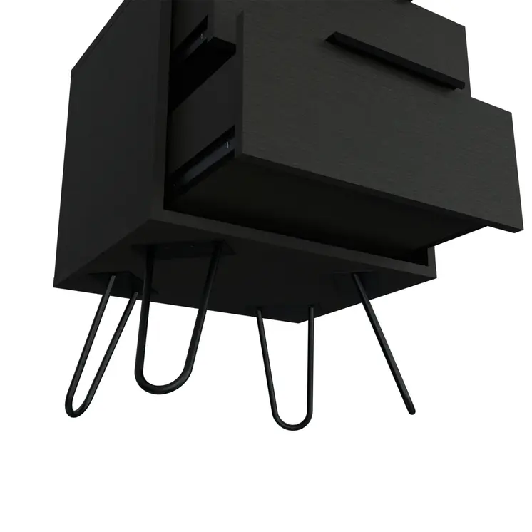 22" Black Wood Two Drawer Nightstand