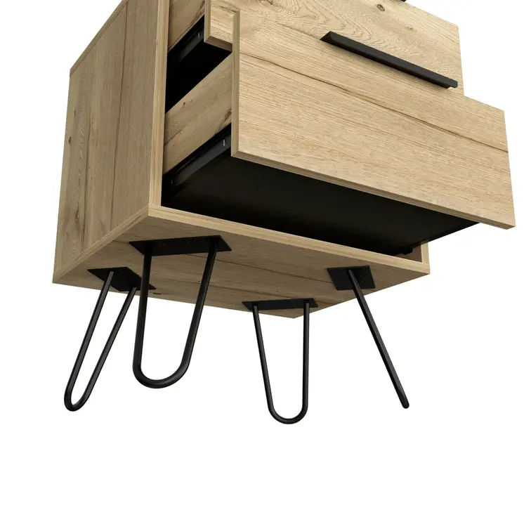 22" Oak Wood Two Drawer Nightstand