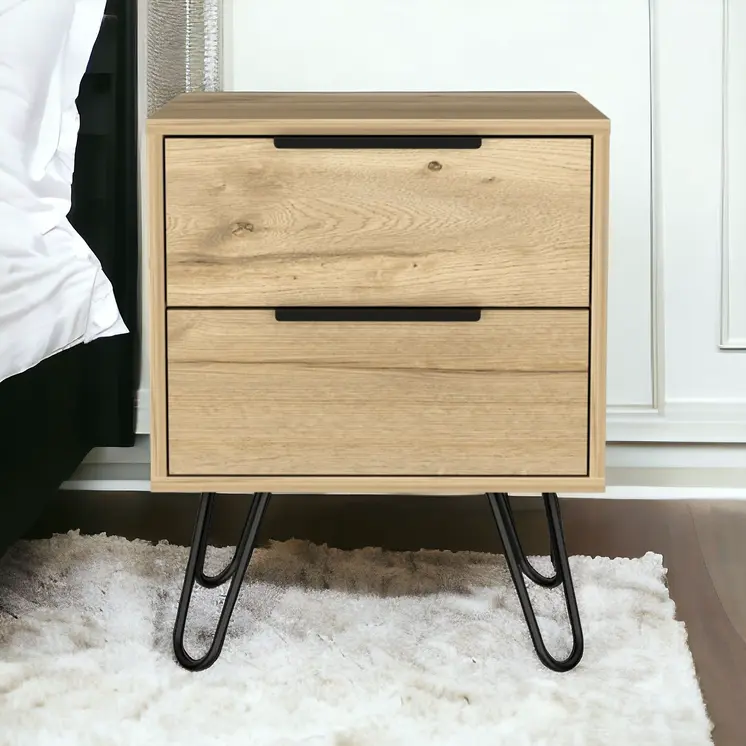 22" Oak Wood Two Drawer Nightstand