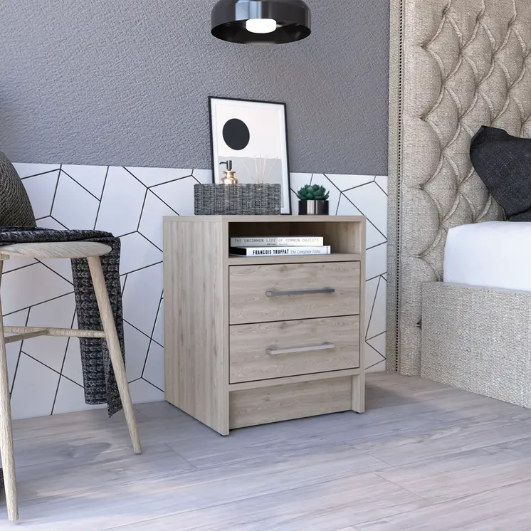 20" Gray Wood Two Drawer Nightstand