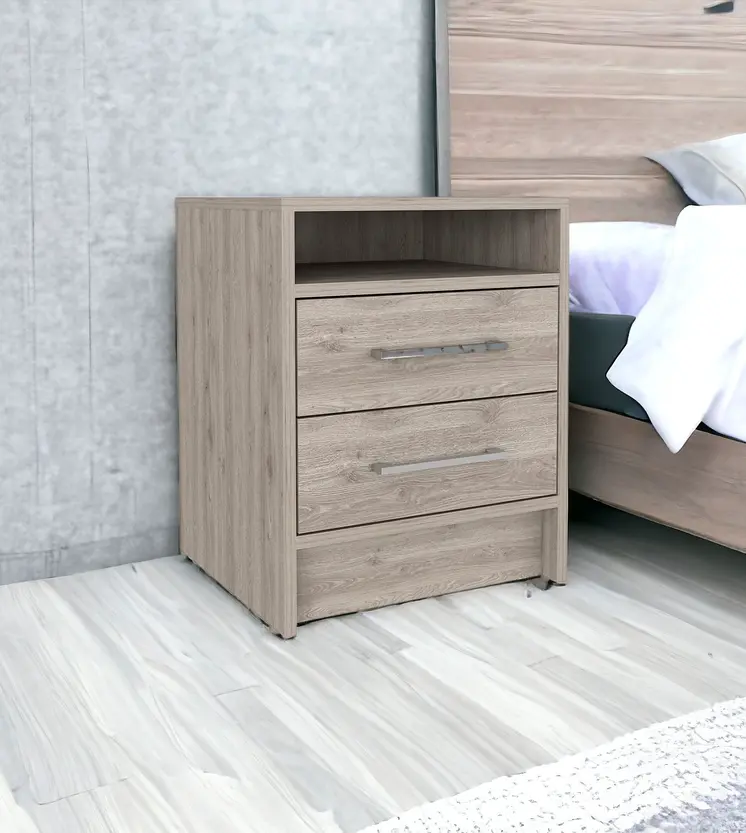 20" Gray Wood Two Drawer Nightstand