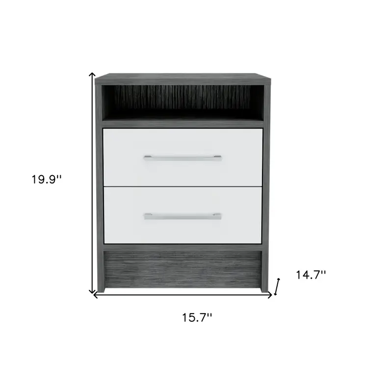 20" Gray Wood Two Drawer Nightstand
