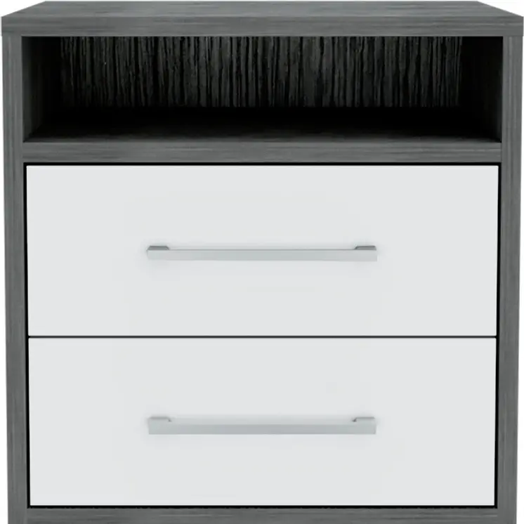 20" Gray Wood Two Drawer Nightstand