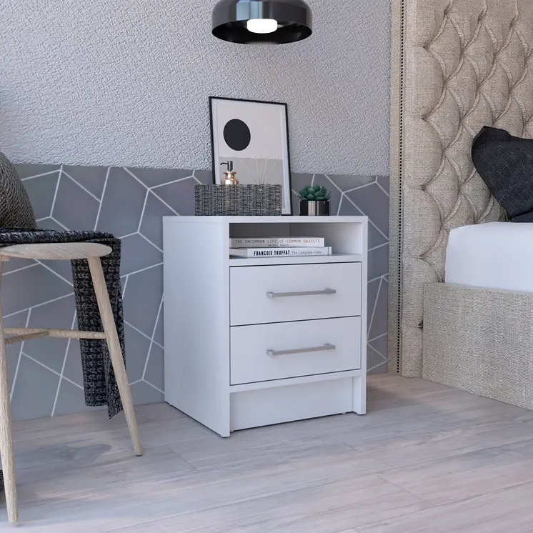 20" White Wood Two Drawer Nightstand