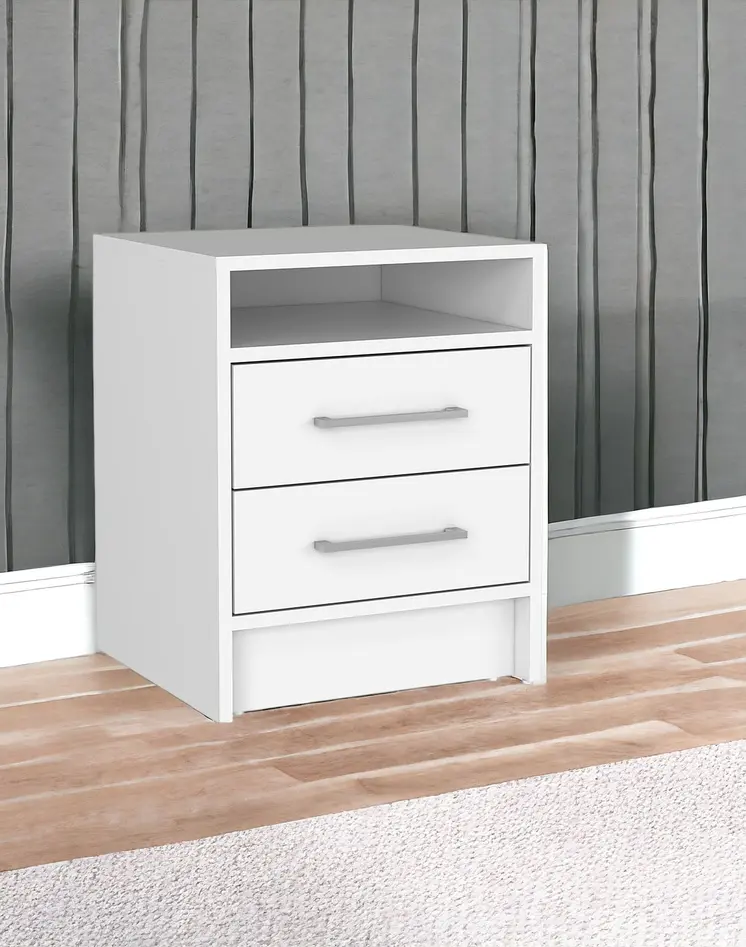 20" White Wood Two Drawer Nightstand