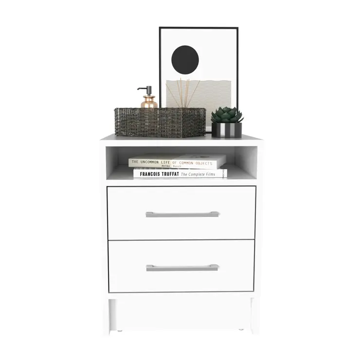 20" White Wood Two Drawer Nightstand