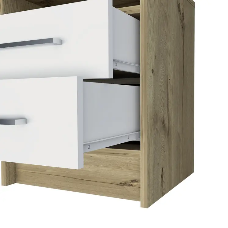 20" White Wood Two Drawer Nightstand