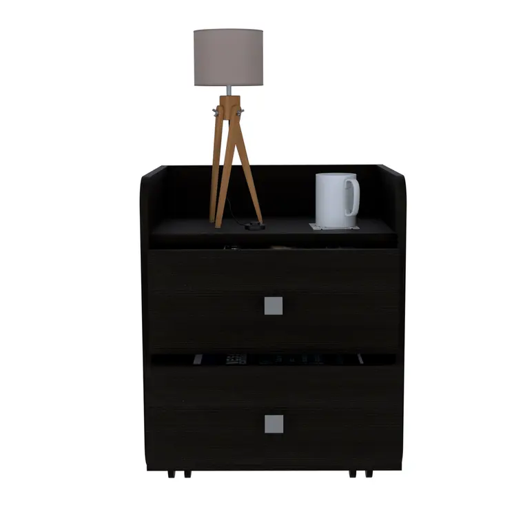 22" Black Wood Two Drawer Nightstand